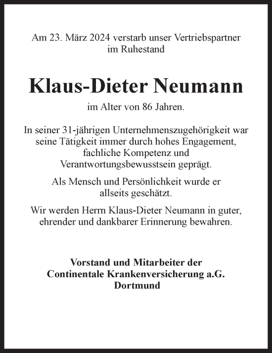 Anzeige von Klaus-Dieter Neumann von LZ